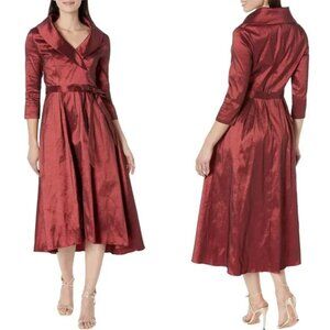 ALEX EVENINGS Womens VALENTINE Red Taffeta Portrait-collar Belted Formal Dress 6